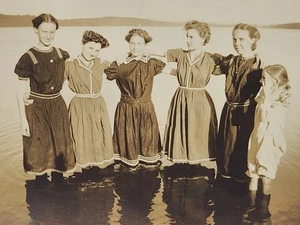 RPPC Reflection Water Affectionate Sisters Wading Women VTG Photo POSTCARD - Picture 1 of 3