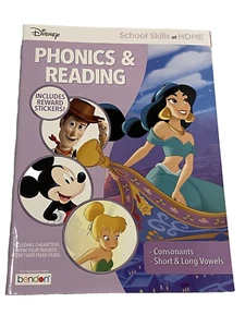 disney school skills home phonics & reading with stickers bendon  - Picture 1 of 2