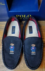 Men's Polo Ralph Lauren "Polo Bear" Black Memory Foam Slippers US Size 10 - Picture 1 of 7