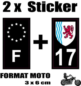 2 stickers style plaque moto 3x6 cm black F étoiles blanches + département 17 - Picture 1 of 1