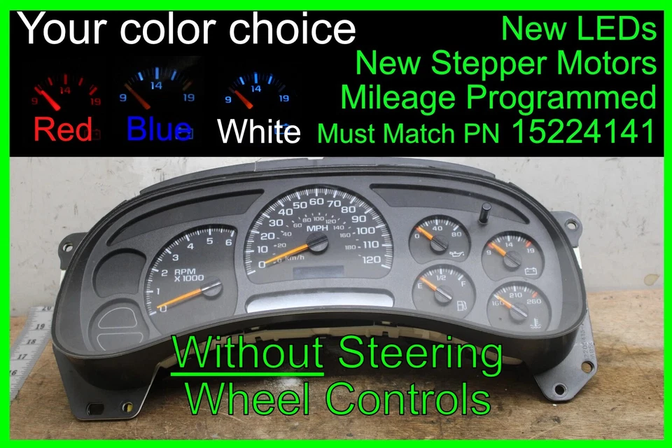 03-05 4.8 5.3 Instrument Cluster Gauges 15224141 Speedo Speedometer LED Upgraded - Image 1 of 4
