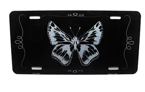 BUTTERFLY BLACK BRUSHED METAL CAR NOVELTY LICENSE PLATE ANIMAL LOVE FRIEND  - Picture 1 of 15