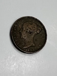 1853 TOOTHED BORDER VICTORIA ONE PENNY COIN - Picture 1 of 3