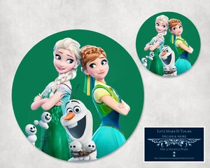 FROZEN ELSA ANA OLAF - CUSTOM ROUND PC MOUSEPAD DESK MAT & COASTER 2 pc GIFT SET - Picture 1 of 1