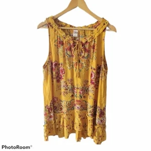 Bila Yellow Floral Ruffled Shell/Tank Size Large - Picture 1 of 7