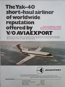 4/1972 PUB AVIAEXPORT UDSSR USSR MOSKAU CCCP FLUGZEUG YAK-40 AEROFLOT ORIGINAL ANZEIGE - Bild 1 von 1