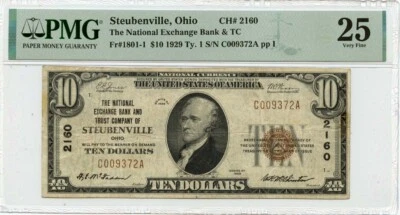 1929 Ty. 1 $10 National Bank Ex .Steubenville OH CH# 2160 PMG VF25 - Image 1 of 2
