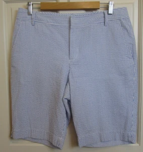 NWOT Chaps Blue & White Striped Bermuda Shorts Womens Size 12P Poplin 21-34418 - Picture 1 of 4