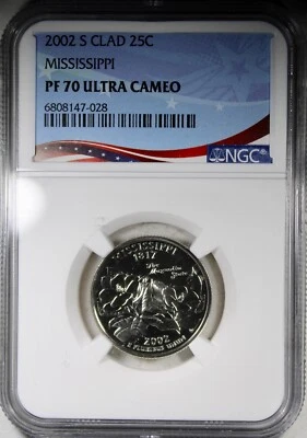 2002-S Proof Clad Mississippi State Quarter NGC PR 70 ULTRA CAMEO OSR LABEL - Image 1 of 2
