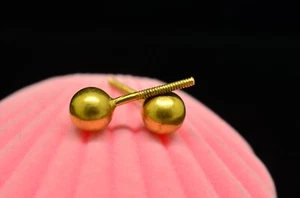 22K Yellow Gold Hollow Bead threaded stud earrings 6.8mm - Picture 1 of 4