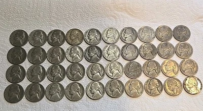 Silver War Nickels Roll 1943 San Francisco Free Shipping Circulated Nickel Lot 2 - Image 1 of 4