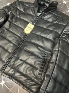 Men Real Leather Puffer Jacket Soft Lambskin Black Quilted Padded Winter Jacket - Picture 1 of 3