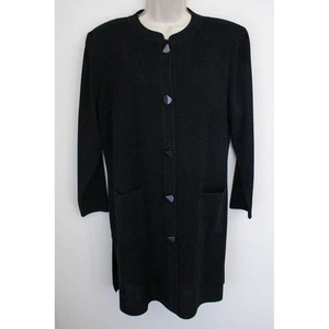 Exklusive Misook Long Strickjacke Medium schwarz Rippstrick Knopfleiste Taschen - Bild 1 von 8