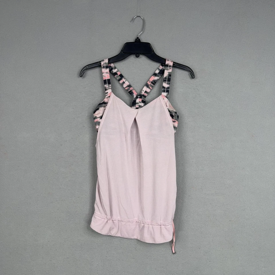 Camiseta sin mangas Lululemon para mujer 6 rosas con tiras camufladas sujetador incorporado dobladillo con cordón yoga Foto 1 de 4