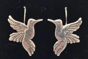 925 Sterling Silver Hummingbird 1" Drop Vintage Earrings - Picture 1 of 5
