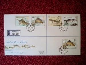 GB FDC 1983 BRITISH RIVER FISHES FISHPONDS SINGLE RING P/MARK - Picture 1 of 1