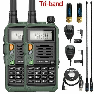 BAOFENG TRI-BAND WALKIE TALKIE LONG RANGE TWO WAY HAM RADIO KOMBINATION 10W 50KM - Bild 1 von 4