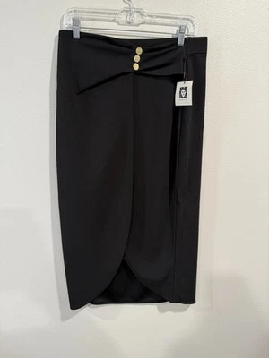 Falda midi recta y lápiz Anne Klein para mujer mediana negra dos botones ajuste moderno Foto 1 de 4