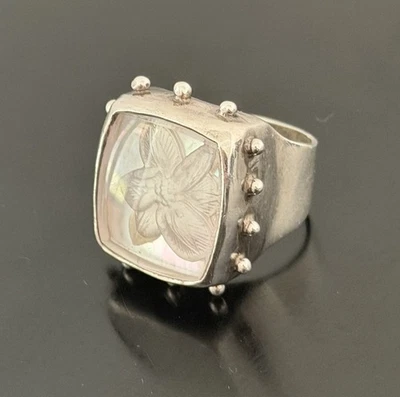 Anillo Stephen Dweck Flor Madreperla Tallado Plata Esterlina Talla 7.5 Foto 1 de 4