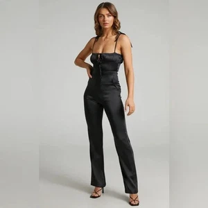 Danielle Bernstein Pull On Stretch Schwarz Satin Pullover Gr. 8 Jumpsuit - Bild 1 von 13