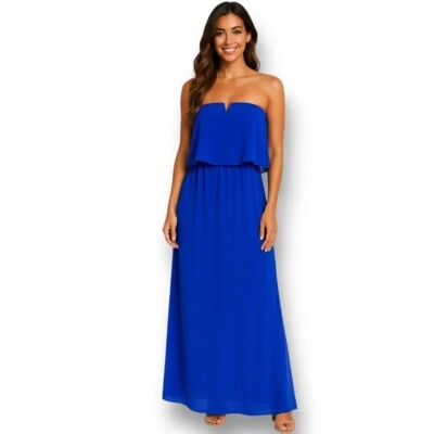 Город треугольники королевский синий без бретелек шифоновое макси платье оборки слой вечеринки официальный - Изображение 1 из 4