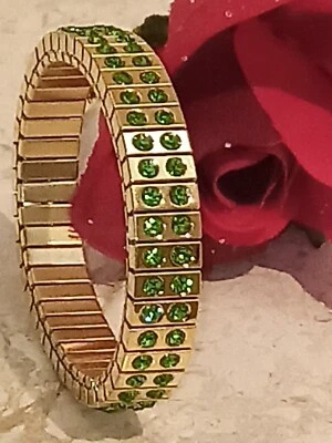 2ct Peridot Bracelet Gold 24K Swarovski Green Bangle Formal Jewelry Wife Gift HM - Image 1 of 4