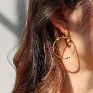 Woman 18K Gold Plated Earring Stud Hoop Round Dangle Anti-tarnish - Picture 1 of 4