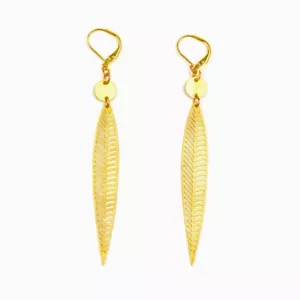 Long Leaf Fair Trade Earrings Altiplano Guatemala Dangle Goldtone Lightweight - Picture 1 of 2