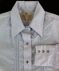 Washington Dee Cee Western Pearl Snap Shirt Blue Ruffle Rockabilly 32 11 12 VTG - Picture 1 of 7