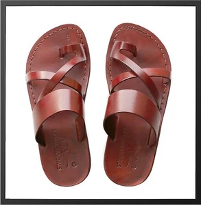 New Brown Biblical Sandals 100% Leather Jesus Strap Sandal Shoes Women Size 6-10 - Picture 1 of 3