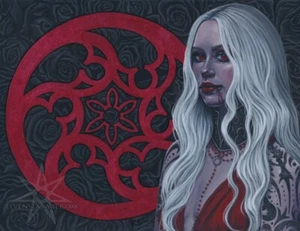 Gothic Vampir Kunst DRUCK rot schwarz Rosen Horror Fenster Rosace Frauenportrait - Bild 1 von 2