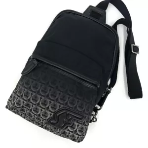 Salvatore Ferragamo Body Bag Gancini SF Logo Canvas Leather Black Made in Italy - Picture 1 of 10