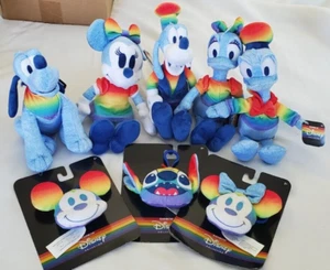 8 Disney Rainbow Collection Pride Minnie Mickey Daisy Pluto Plush Stitch Donald - Picture 1 of 16