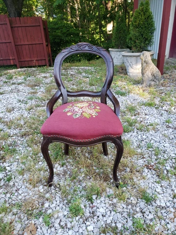 Antique balloon back parlor chair needle point seat Cover