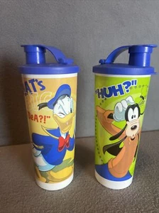 Set of 2 Tupperware Disney Donald Duck & Goofy 16 oz Tumblers Flip Lid - Picture 1 of 11