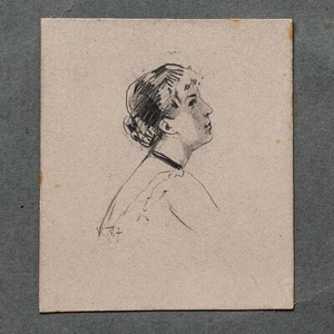 Wilhelm Kuhnert Frauenporträt Realismus signiert Tusche Bleistift Zeichnung 1887 - Bild 1 von 3