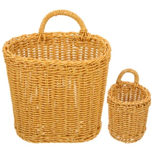 2Pcs Basket Imitation Rattan Basket Wall Hanging Storage Basket - Picture 1 of 12