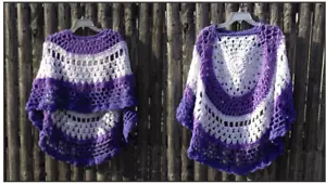 Shades of Purple Crochet Poncho Unbalanced Design Printed Pattern - Picture 1 of 3