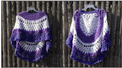 Shades of Purple Crochet Poncho Unbalanced Design Printed Pattern - Image 1 of 3