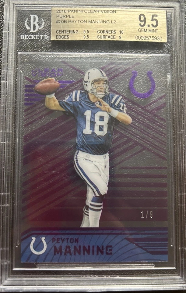 2016 Panini Clear Vision Purple Peyton Manning No.20 Gem Mint 9.5 - Image 1 of 2