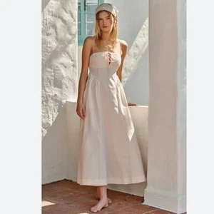 Free People Fifi Ivory Midikleid Schnürung gesmokt vorne offen hinten Gr. M Milkmaid - Bild 1 von 11