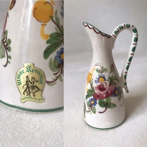Vintage Ulmer Keramik German Hand Painted Ceramic Floral & Bird Vase Pitcher - Picture 1 of 9