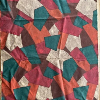Vintage Patchwork Geometrical Stretch Fabric Orange Red Green - Image 1 of 4