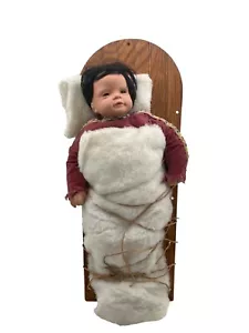 Vintage Native American-Inspired Baby Doll In Faux Fur Cradleboard - Picture 1 of 4
