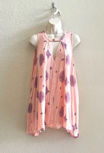 FREE PEOPLE Pink Gauzy Rayon Swing Sleeveless Keyhole Mini Dress Women’s Small - Picture 1 of 8