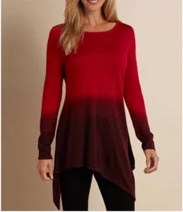 Soft Surroundings Ombre Red Cashmere Blend Asymmetrical Tunic Sweater **Large - Picture 1 of 13