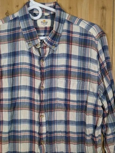 Marine Layer Shirt Mens Medium (Marge) Cotton Ramie Linen Blend Button Up Plaid - Picture 1 of 10