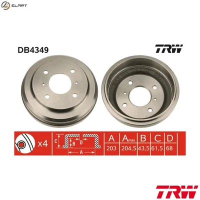 2x BRAKE DRUM DB4349 FOR NISSAN SENTRA/II/Hatchback PRIMERA PULSAR/VII ALMERA - Image 1 of 4