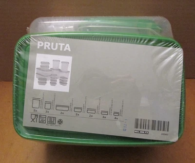 Juego de 17 recipientes de comida de plástico transparente con tapas verdes IKEA Pruta Foto 1 de 4