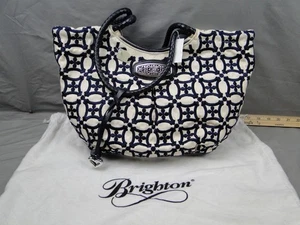 Borsa Brighton geometrica in tela con manici intrecciati in pelle antipolvere nuova con etichetta - Foto 1 di 12